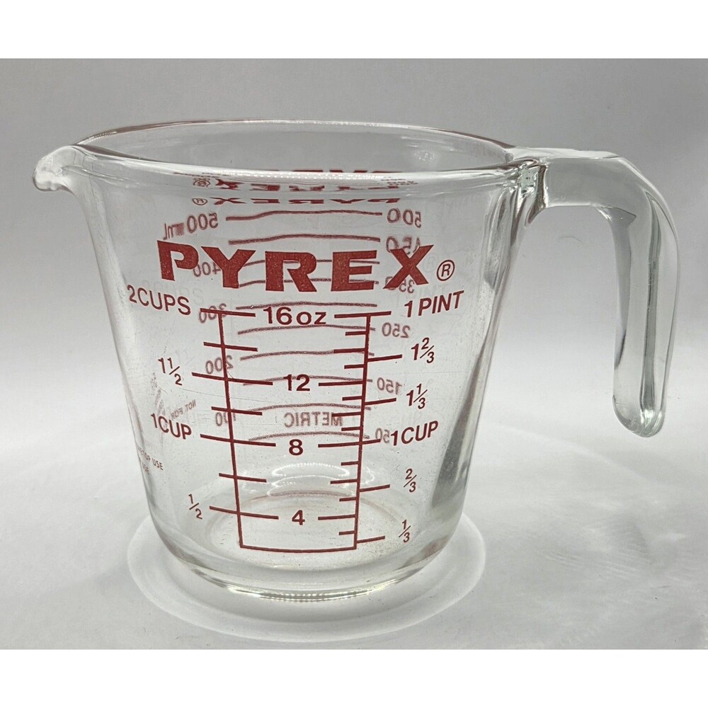 VTG 1983 to Mid-90s PYREX 2-Cup Measuring Cup Borosilicate Glass Open Handle